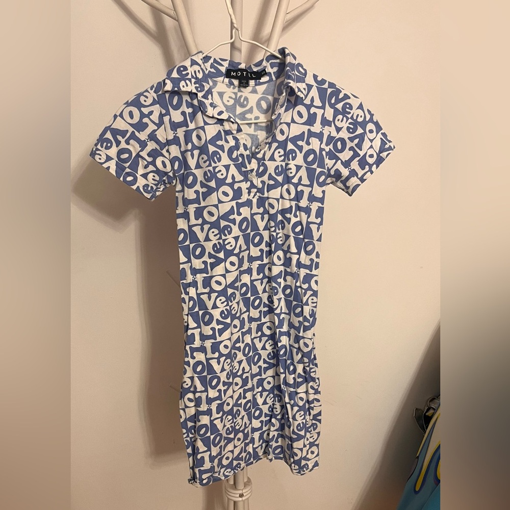 Motel Rocks Blue and White Sheath Mini Dress